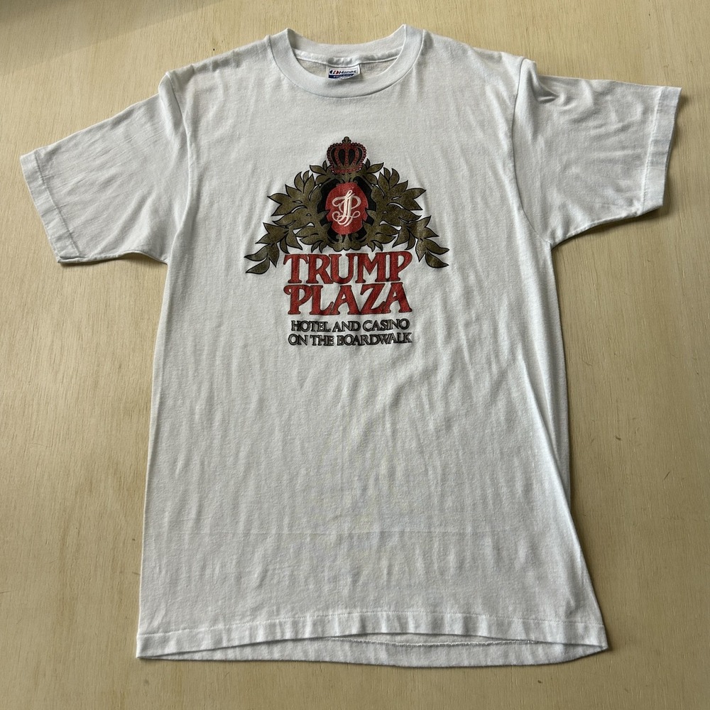 Vintage 70s 80s Trump Plaza Shirt Mens Large White Casino Hotel Tee Hanes USA